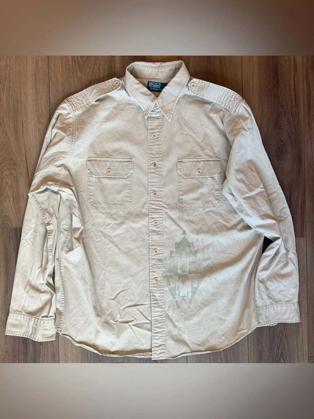 Vintage Polo Ralph Lauren Safari Utility  XXL Khaki Button Down Aztec
